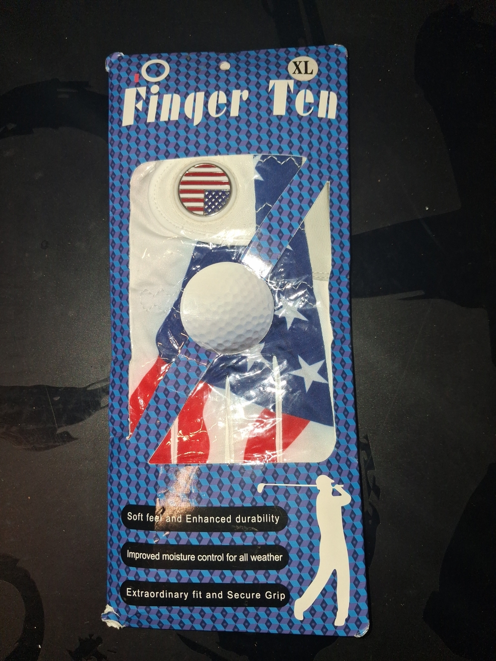 XL White Golf Glove with American Flag Accent -